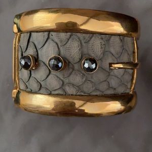Kara Ross Large Wide Lizard & Swarovski Gems Gold Hinged Statement Cuff NWT